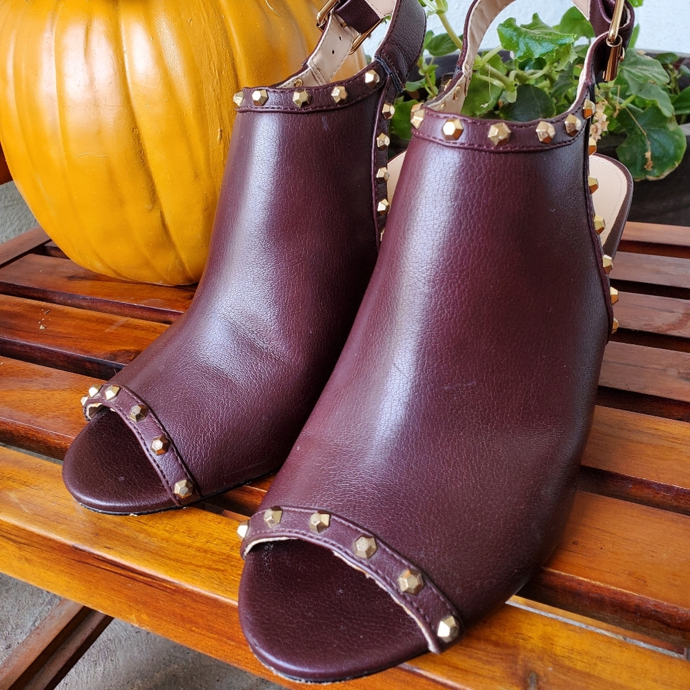 Metaphor Wine Colored Open Heels With Gold Studs … - image 1